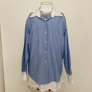 Talbots Petites Wrinkle Resistant Pinstripe Blouse Cuff Sleeve Sz 8 -0082